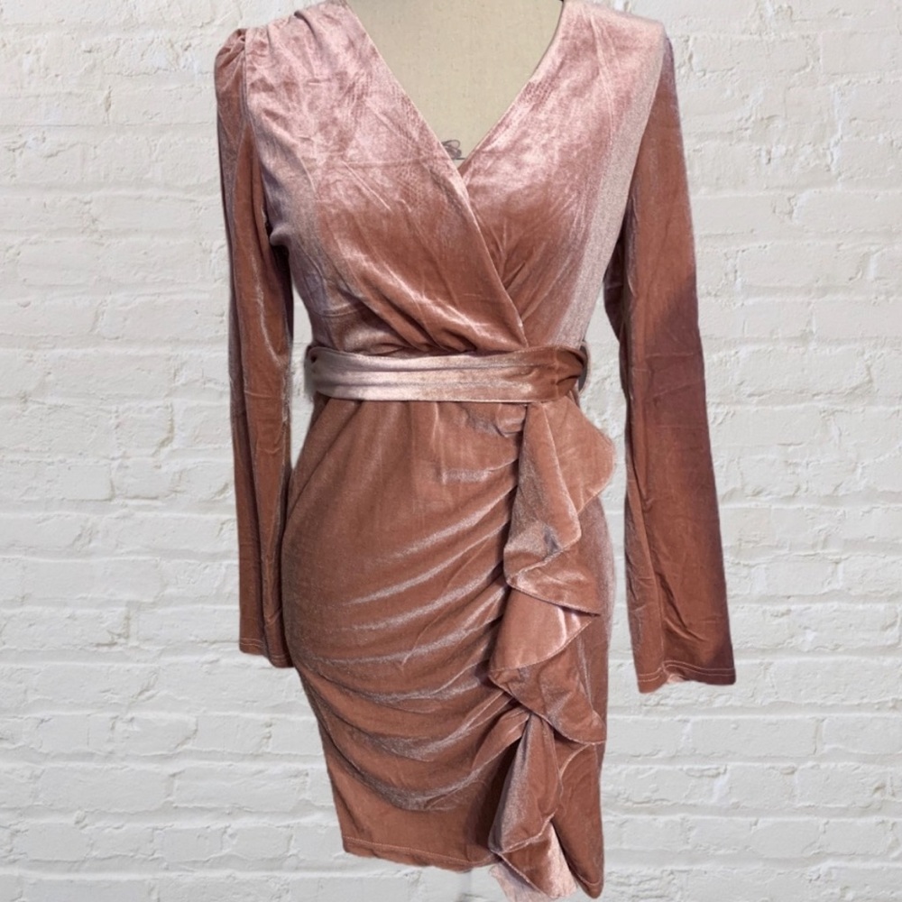 Crushed velvet wrap dress